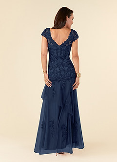 Azazie Romy vestidos de madre de la novia Vestido de Azul Marino Oscuro de Tul de Sirena con Cuello en V Lentejuelas image4