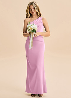 Azazie Akilah Junior Candy Pink Sheath Pleated Stretch Satin Dress image4