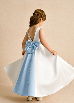 Azazie Cherry vestidos de niña de las flores Vestido Marfil Azul Polvoriento de Satin Mate de Vestido de princesa con Plisado image4