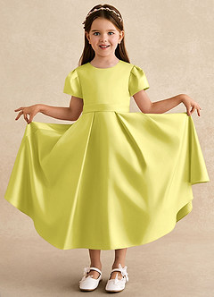 Azazie Princess Robe Demoiselle D'honneur Fillette Robe Trapèze en Mat Satiné Plissé Canari image3