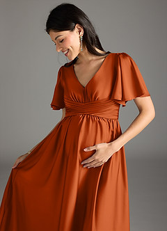 Azazie Verna Brautjungfernkleider für Schwangere A-Linie Gestreift Stretch-Satin Bodenlänge Kleid image1