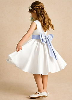 Azazie Sosie Flower Girl Dresses Ivory Lavender A-Line Pleated Matte Satin Dress image4