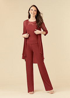 Azazie Frances Mother of the Bride Dresses Rust Jumpsuit/Pantsuit Scoop Mesh Dress image1