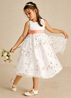 Azazie Pollie vestidos de niña de las flores Vestido de Marfil Ocaso de Tul de Corte En A con Lazo image1