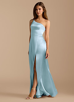 Azazie Trina Brautjungfernkleider A-Linie One-Shoulder Metallischer Satin Kleid Himmelblau image1