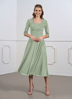Azazie Myka  Final Sale A-Line Lace Mesh Tea-Length Dress image1
