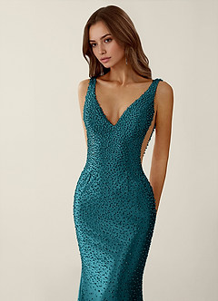 Roxana Verde Pavone Abito da ballo con corsetto e scollo a V e strass image5