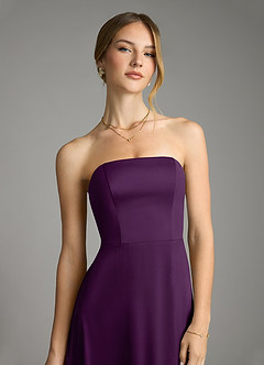Azazie Wren Bridesmaid Dresses Grape A-Line Strapless Stretch Satin Convertible Dress image4