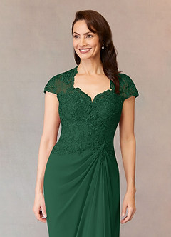 Azazie Junie Mother of the Bride Dresses Dark Green A-Line Lace Chiffon Dress image5