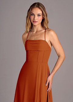 Azazie Carolyn Robes de demoiselle d'honneur Robe Trapèze en Mousseline de soie Plissée Paprika image2