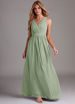 Azazie Kingsley Bridesmaid Dresses Dusty Sage A-Line Lace Chiffon Dress image3