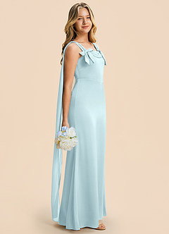 Azazie Chelsea Junior Cloud Blue Sheath Pleated Stretch Satin Dress image1