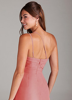 Azazie Eren Bridesmaid Dresses Coral Sheath One Shoulder Chiffon Dress image2