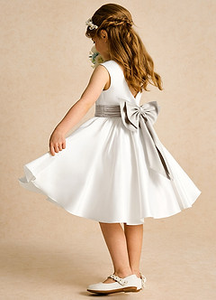Azazie Sosie Flower Girl Dresses Ivory Frost A-Line Pleated Matte Satin Dress image4
