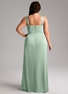 Azazie Denice Bridesmaid Dresses Agave Sheath Pleated Stretch Satin Dress image11