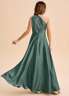 Azazie Charlize Junior A라인 주름진 스트레치 새틴 플로어 길이 주니어 신부 들러리 드레스 image2