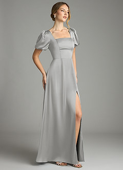 Azazie Fyona Bridesmaid Dresses Silver A-Line Pleated Stretch Satin Dress image5