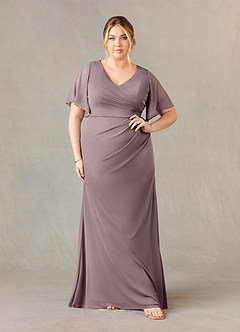 Azazie Selah Mother of the Bride Dresses Dusk A-Line V-Neck ruched Mesh Dress image6