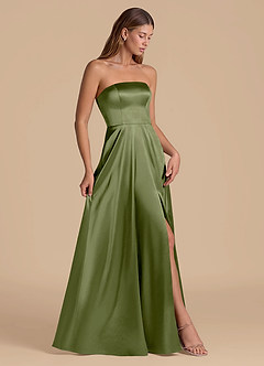 Azazie Wren 신부 들러리 드레스 A라인 스트랩리스 메탈릭 새틴 바닥 길이 드레스 image7