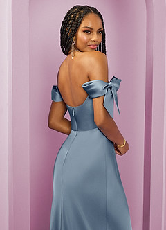 Barbie ♥ Azazie Bridesmaid Dresses Dusty Blue Sheath Off the Shoulder Stretch Satin Convertible Dress image2
