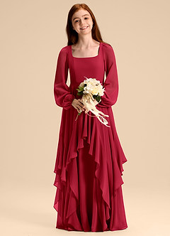 Azazie Clara Junior Scarlet A-Line Blouson Chiffon Dress image6