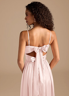 Azazie Zeya Bridesmaid Dresses Blushing Pink A-Line Pleated Metallic Satin Dress image4
