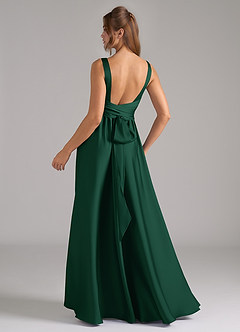 Azazie Kora Bridesmaid Dresses Dark Green A-Line Pleated Stretch Satin Dress image6