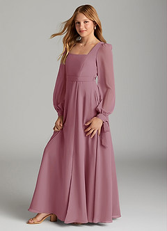 Azazie Leonia Junior Vintage Mauve A-Line with Pockets Chiffon Dress image4