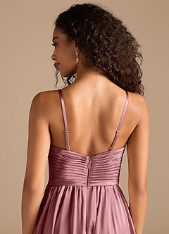 Azazie Alia Bridesmaid Dresses Vintage Mauve A-Line Pleated Metallic Satin Dress image6