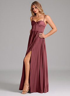 Azazie Akiko Bridesmaid Dresses Merlot A-Line Sweetheart Neckline Stretch Satin Dress image6