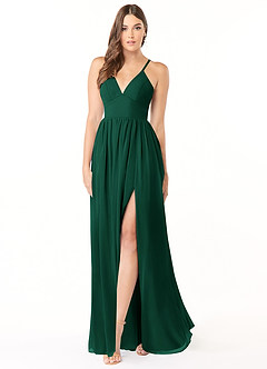 Azazie Aaida Bridesmaid Dresses Emerald A-Line Corset Chiffon Dress image1