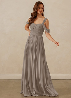 Christian Siriano Bridal for Azazie 1013 Bridesmaid Dresses Taupe A-Line Off the Shoulder Chiffon Dress image7