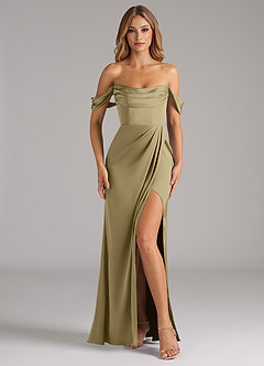 Azazie Johana Vestidos de damas de honor Vestido de Musgo Verde de Satén Elástico de Corte Sirena Convertible con Vestidos sin tirantes image3