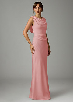 Azazie Kieryn Robes de demoiselle d'honneur Robe Sirène en Satin extensible Plissée Rose Poudré image4