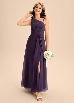 Azazie Brooke Junior Plum A-Line Side Slit Chiffon Dress image3