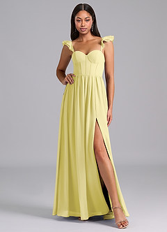 Azazie Denisse Bridesmaid Dresses Lemon Sorbet A-Line Ruched Chiffon Dress image5