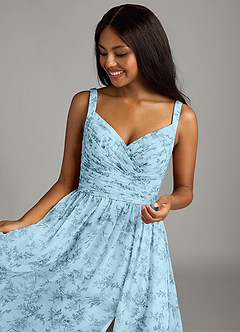 Azazie Chanel Bridesmaid Dresses Blue Fern Floral A-Line Pleated Chiffon Dress image6