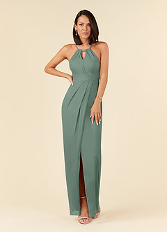 Azazie Hadid Mother of the Bride Dresses Eucalyptus Sheath Pleated Mesh Dress image1