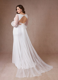Azazie Yunifer Wedding Dresses Mermaid V-Neck lace Stretch Crepe Chapel Train Dress image13