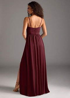 Azazie Alia Bridesmaid Dresses Cabernet A-Line Pleated Stretch Satin Dress image4