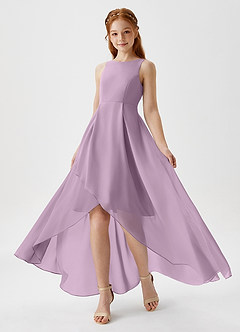 Azazie Lizette Junior Abito A-Line in Chiffon Plissettato Glicine image1