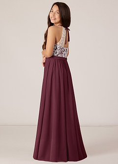 Azazie Fahari Junior A-Linie Spitze Chiffon Kleid Cabernetrot image5