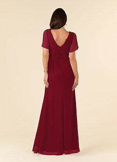 Azazie Marianne vestidos de madre de la novia Vestido de Borgoña de Gasa de Recto con Cuello en V plisado image2