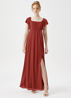 Azazie Bondi Junior A-Linie Seitliche Cut-Outs Gittergewebe Kleid Terrakotta image1