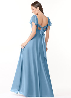 Azazie Syenna Robes de demoiselle d'honneur Robe Trapèze en Mousseline de soie Rayé Acier Bleuté image2