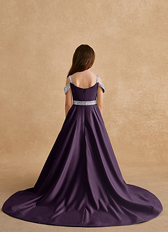 Azazie Jodi Abiti da Ragazza di Fiori Abito A-Line in Raso Opaco Prugna image2