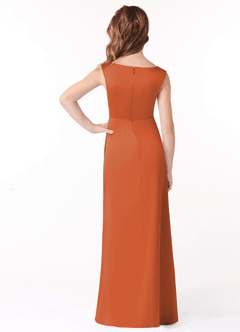 Azazie Sadia Junior Cinnamon A-Line Pleated Stretch Satin Dress image3