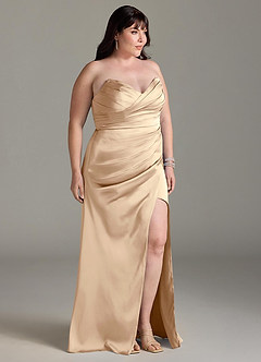 Azazie Yola Bridesmaid Dresses Champagne Sheath V-Neck Pleated Stretch Satin Convertible Dress image12