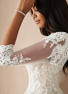 Azazie Sandoval Wedding Dresses Diamond White Nude A-Line Lace Tulle Dress image6