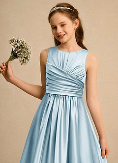 Azazie Ducky Girls Formal Flower Girl Dresses Sky Blue A-Line Pleated Stretch Satin Dress image6